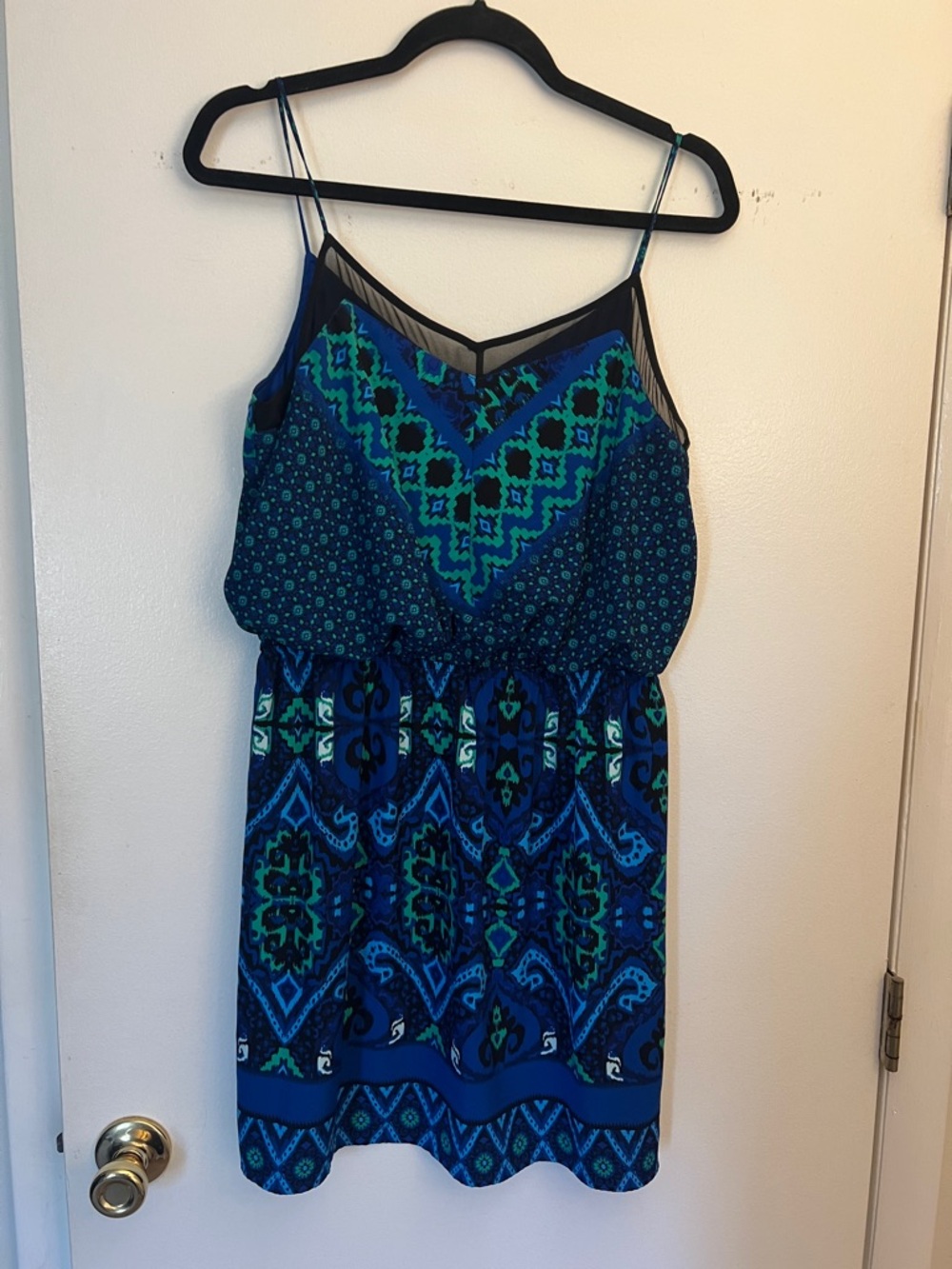 Express Blue and Green Patterned Dress